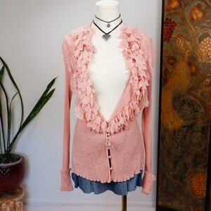 Vintage Kaelyn Max II Pink Pleated Cardigan Petal Collar Sequin Top 3X